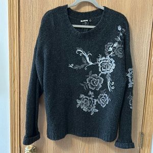 Blank Nyc Embroidered Wool Blend Zipper Back Sweater Large L